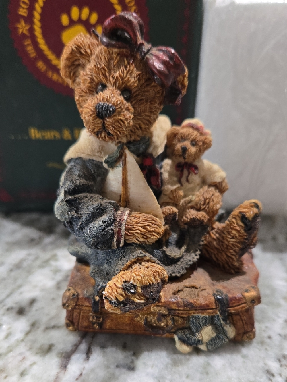 Boyds Bears Bearstone resin figurine titled "Bailey Bear with Suitcase"